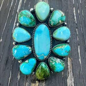 Navajo A Spencer Sonoran Turquoise & Sterling Silver Cluster Ring